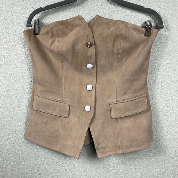 NWT Cami NYC Zamora Suede Leather Corset Vest Incense Tan Sz 8 - Picture 5 of 16